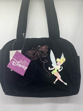 Disney Tinker Bell Black Velvet Tote with Rhinestone Butterfly
